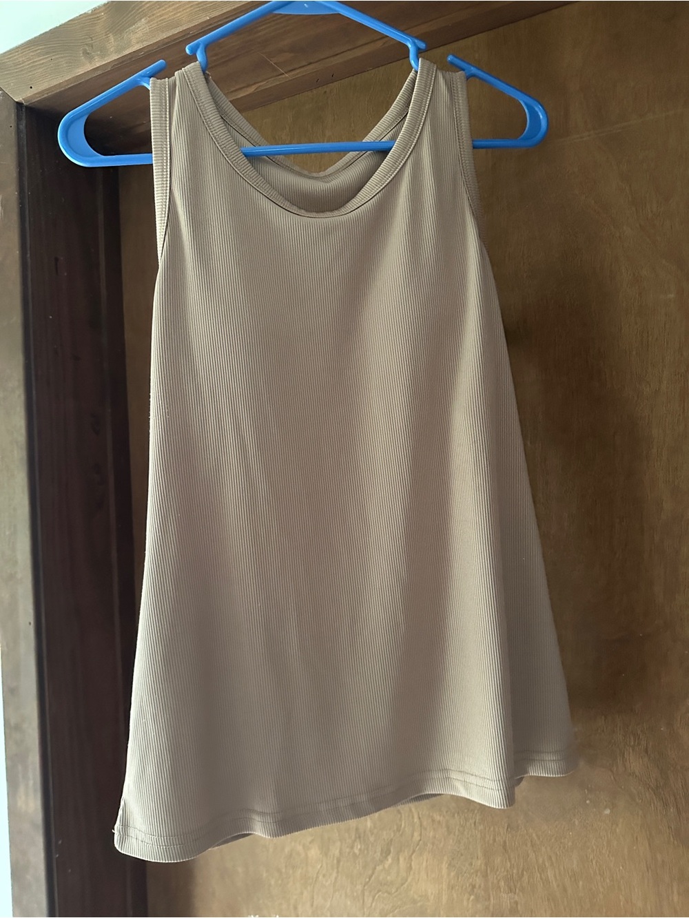 Women’s Padded, Ribbed, Sleeveless Tank Top - Tan